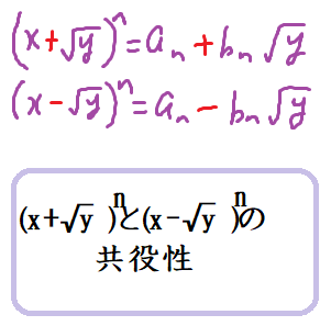 (x+√y)^nと(x-√y)^nの共役性